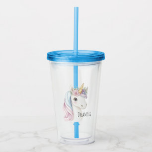 Copo De Acrílico Unicórnio Rosa Roxo Azul Branco