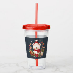 Copo De Acrílico Urso de Natal/Inverno em coroa