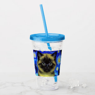 Copo De Acrílico Van Gogh Starry Night Siamese Cat