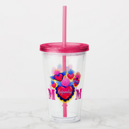 Copo De Acrílico Vaso acrílico Corazones rosas de Mamá Editable
