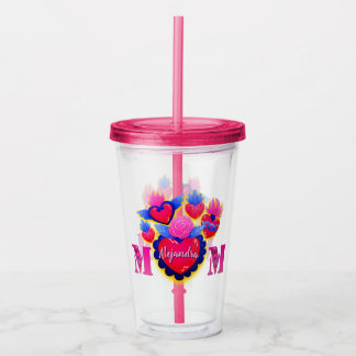 Copo De Acrílico Vaso acrílico Corazones rosas de Mamá Editable