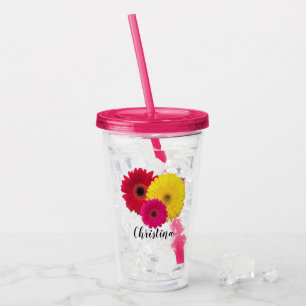 Copo De Acrílico Vermelho Cor-de-rosa, Gerbera Daisy Personalizad