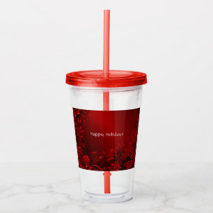 Copo De Acrílico Vermelho Deixa Feriado Floral Acrílico Tumbler