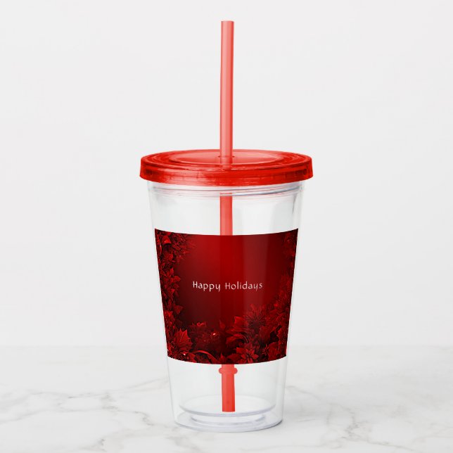 Copo De Acrílico Vermelho Deixa Feriado Floral Acrílico Tumbler (Frente)