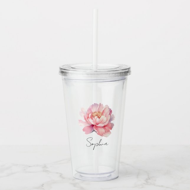Copo De Acrílico Verre personnalisé Pivoine aquarelle rose prénom (Frente)