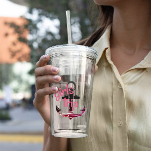 Copo De Acrílico Viagem de Meninas com Âncora Rosa Monogramada com