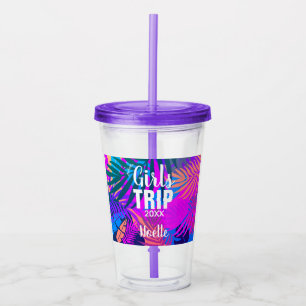 Copo De Acrílico Viagens de Meninas Tropicais com Coroa e Ano
