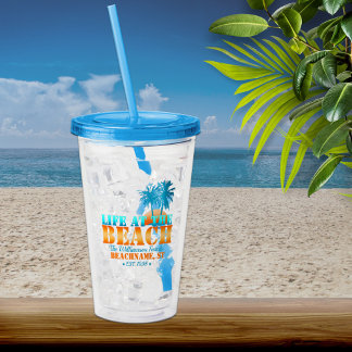 Copo De Acrílico Vida na praia Legal Blue/Orange Personalizado