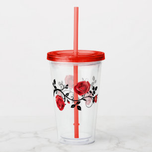 Copo De Acrílico Vidro do Tumbler Acrílico do Rosa vermelha com ta