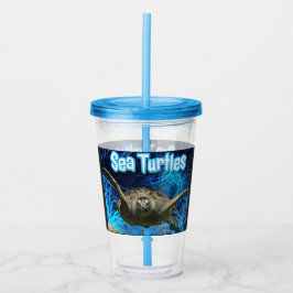 Copo De Acrílico Vintage Nadando Tartarugas do Mar