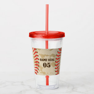 Copo De Acrílico Vintage Personalizado Nome do Baseball Número Retr