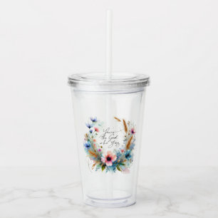 Copo De Acrílico Você é o Deus que Fica, floral aquarela