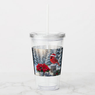 Copo De Acrílico Winter Cardinal with Poinsettia Acrylic Tumbler