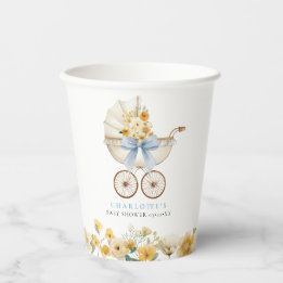 Copo de Chá de Bebê Floral Azul Carruagem Vintage