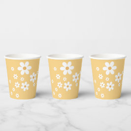 Copo de papel amarelo Groovy Retro Daisy