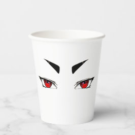 Copo de papel com olhos de anime vermelhos legais
