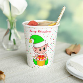 Copo de Papel Confete e Elfo de Natal Fofo