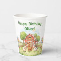 Copo de Papel de Aniversário de Fazenda Fofo