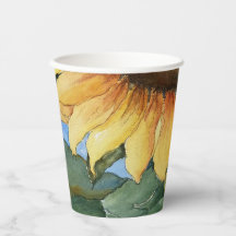Copo de Papel Floral Girassol Aquarela Fazenda Jar