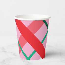 Copo de papel xadrez de Natal vermelho verde rosa