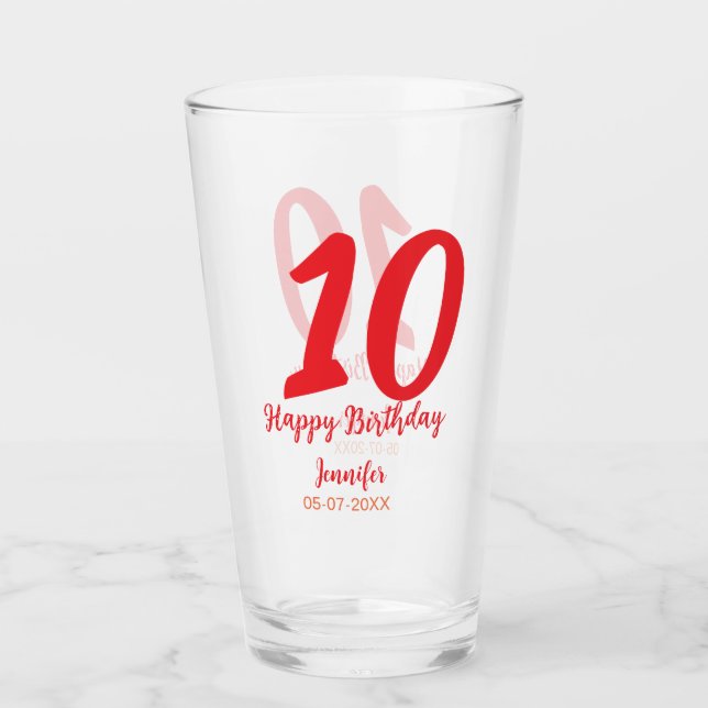 Copo De Pint 10.º aniversário adicionar nome data ano vermelho  (Frente)