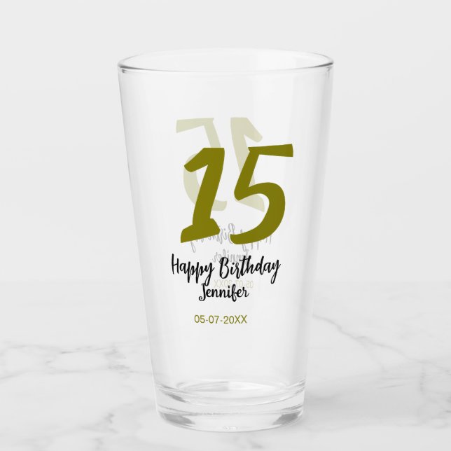 Copo De Pint 15 aniversário quiencenera adicionar data ano ouro (Frente)