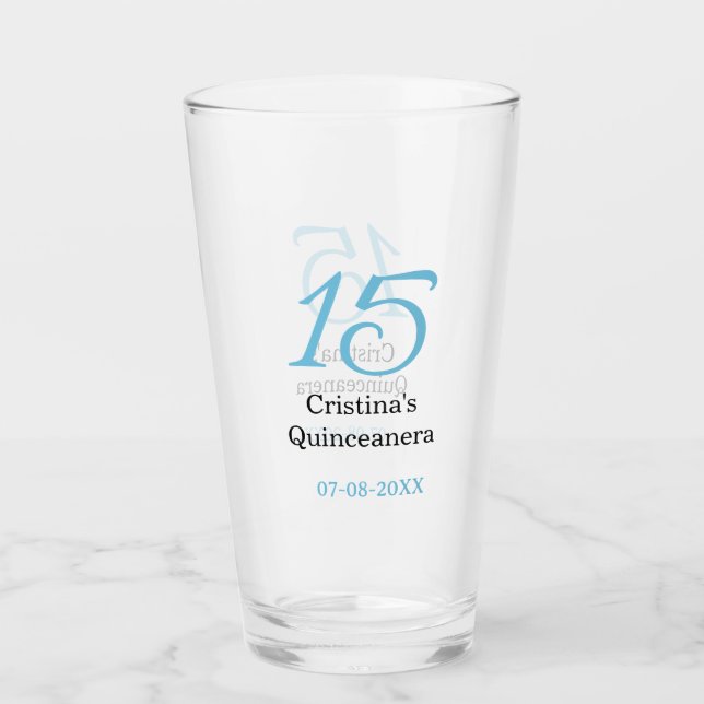 Copo De Pint 15th quinceanera birthday blue black bold letter n (Frente)