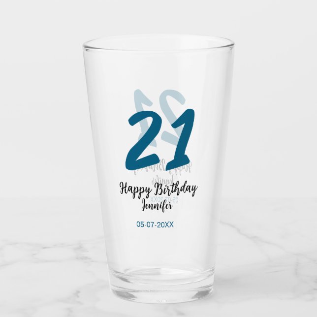 Copo De Pint 21 anos negrito - letra azul simples mínimo (Frente)