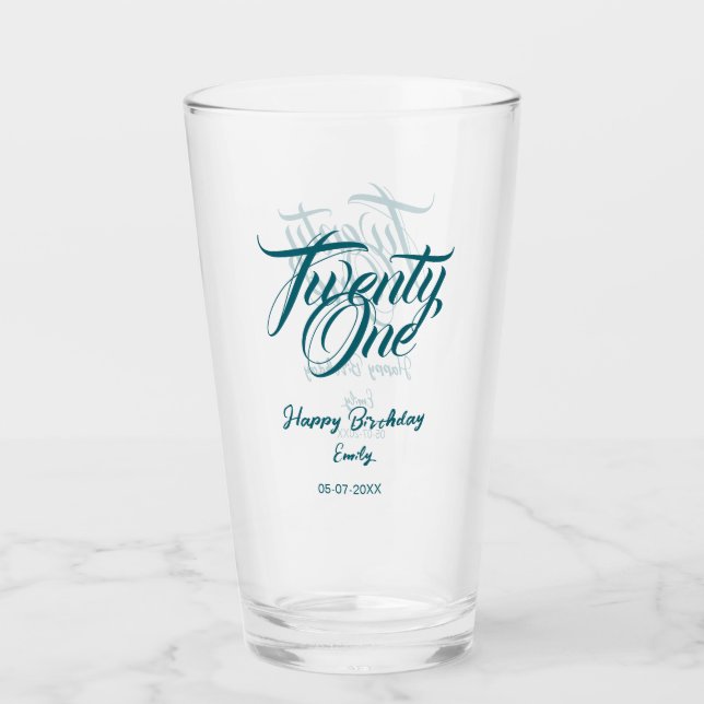 Copo De Pint 21st birthday add name date year blue template thi (Frente)
