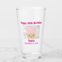 Copo De Pint 30 Feliz Aniversário Cupcake rosa-rosa-branca-Souv