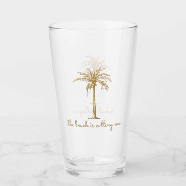 Copo De Pint A Praia Está Me Chamando Palmeira de Coco Dourada (Frente)