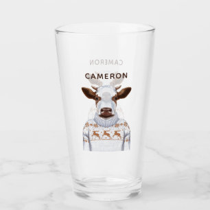 Copo De Pint A vaca da camisola do Natal adiciona seu nome