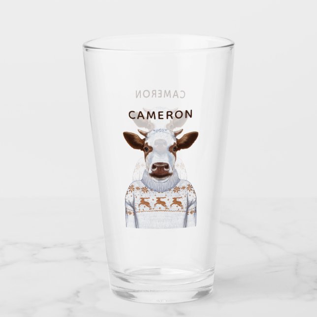 Copo De Pint A vaca da camisola do Natal | adiciona seu nome (Frente)