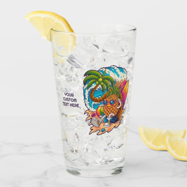 Copo De Pint Abacaxi de Surfe de Texto Personalizado (Gelo frontal)