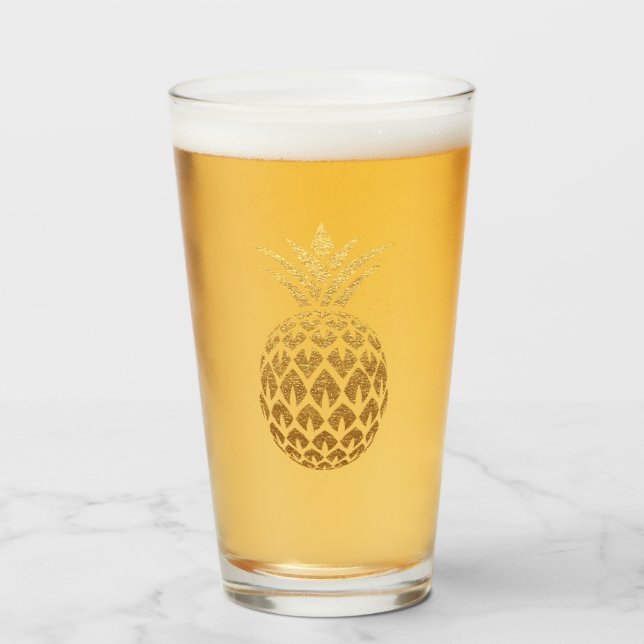 Copo De Pint Abacaxi Dourado Brilhante com Estilo (Frente (Preenchido))
