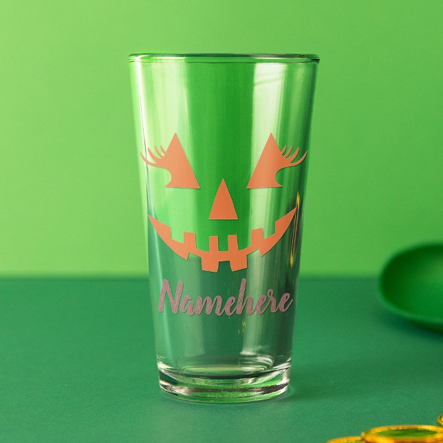 Copo De Pint Abóbora de Halloween Personalizada Feminina Jack O (Criador carregado)