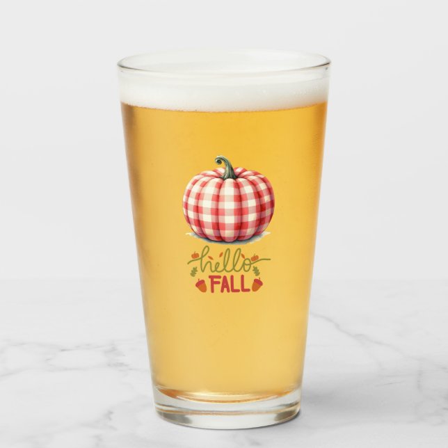 Copo De Pint Abóbora de xadrez de outono (Frente (Preenchido))