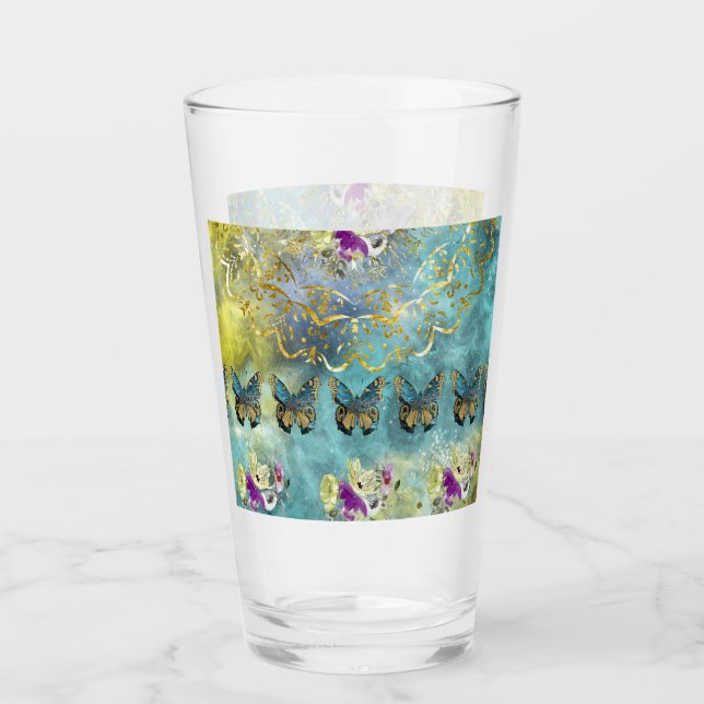 Copo De Pint Abstrato Butterfly e Floral Design (Frente)