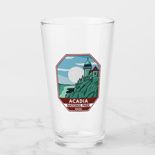 Copo De Pint Acadia National Park Maine Lighthouse Retro Emblem (Frente)