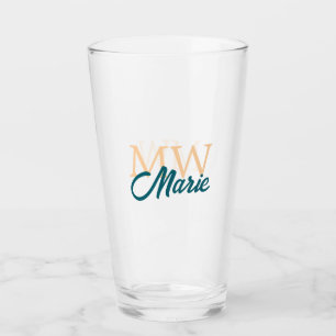 Copo De Pint adicionar nome simples monograma laranja azul negr