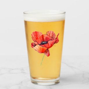 Copo De Pint Agosto flor de nascimento Papoila Vermelha Aquarel