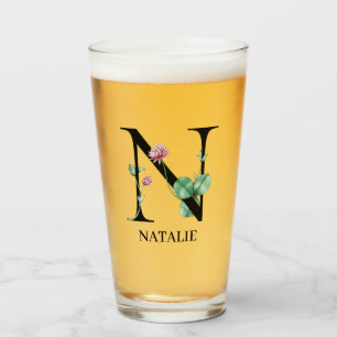 Copo De Pint Alfabeto Floral Personalizado Monograma N 