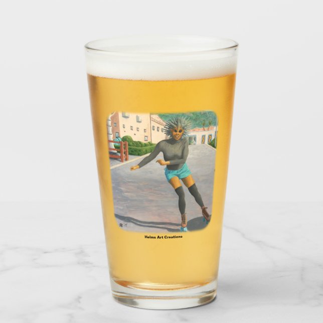 Copo De Pint Alienígena Roller Skating Fantasy Bebendo Glass (Frente (Preenchido))