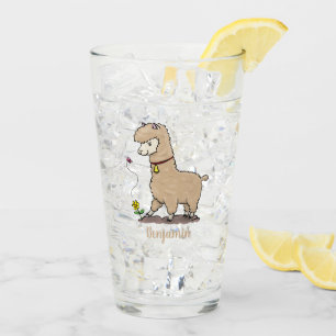 Copo De Pint Alpaca feliz e giro com cartoon de borboleta