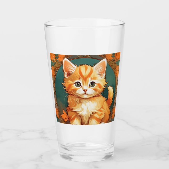 Copo De Pint Alphonse Mucha Style Orange Cat (Frente)