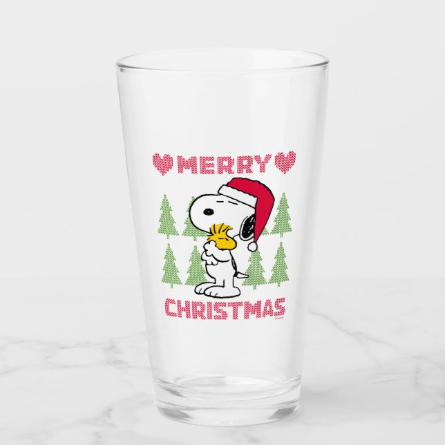 Copo De Pint Amendoins | Snoopy & Woodstock Santa Claus Hug (Frente)
