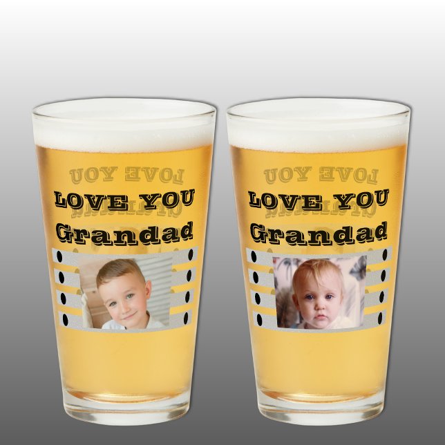Copo De Pint Amo-te Avô, duas fotos, cerveja preta de cinza (Beer Glass gift for Grandad)