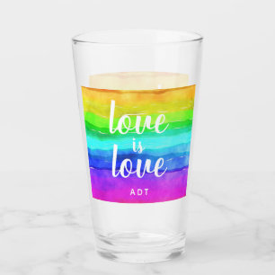 Copo De Pint Amor é Orgulho gay Monograma Rainbow Watercolor