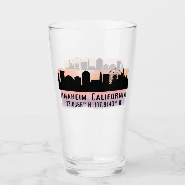 Copo De Pint Anaheim Skyline Latitude e Longitude Pint Glass (Frente)