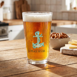 Copo De Pint Âncora de Casa de Praia & Corda Aqua Azul ID623